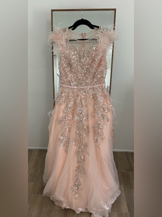 Mac Duggal Dresses & Skirts - Mac Duggal Pale Pink Feather & Sequin Tulle Gown